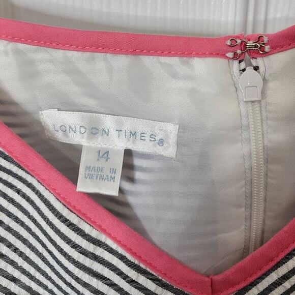 London Times Vintage Pinup-Style Striped Pink Lined Sleeveless Midi Dress 14 - Picture 4 of 7